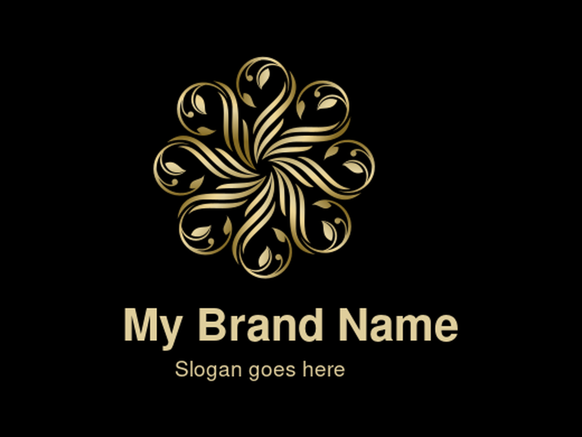 Elegant Gold Floral Mandala Logo - Luxury Botanical Ornament, Swirl Pattern & Abstract Bloom Symbol